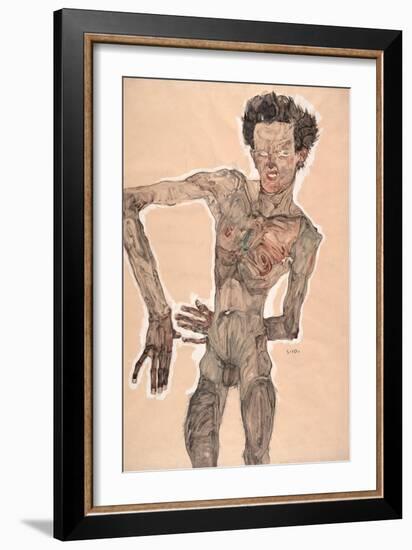 Nude Self-Portrait, Grimacing, 1910-Egon Schiele-Framed Giclee Print