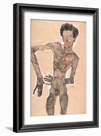 Nude Self-Portrait, Grimacing, 1910-Egon Schiele-Framed Giclee Print