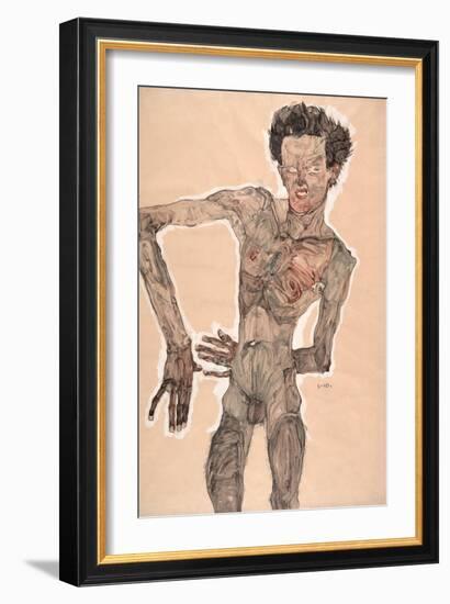 Nude Self-Portrait, Grimacing, 1910-Egon Schiele-Framed Giclee Print