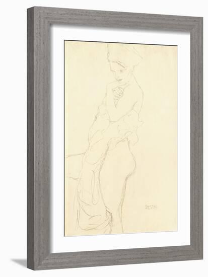 Nude Standing Left, Holding a Towel to the Body, 1917-Gustav Klimt-Framed Giclee Print