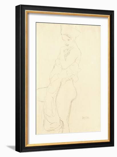 Nude Standing Left, Holding a Towel to the Body, 1917-Gustav Klimt-Framed Giclee Print