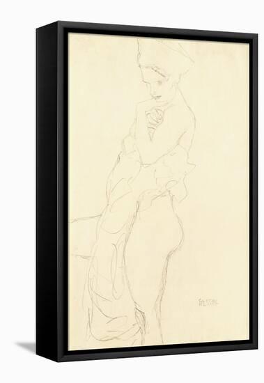 Nude Standing Left, Holding a Towel to the Body, 1917-Gustav Klimt-Framed Premier Image Canvas