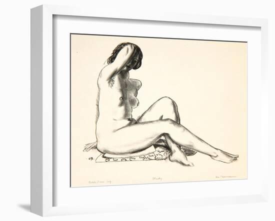 Nude Study, Girl Sitting on a Flowered Cushion, 1923-24-George Wesley Bellows-Framed Giclee Print
