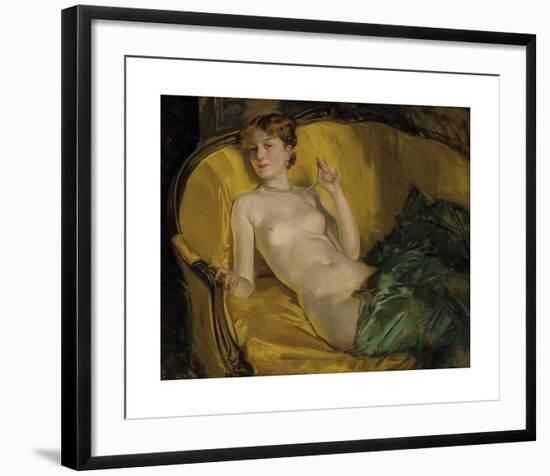 Nude Wearing Pearls-Howard Chandler Christy-Framed Premium Giclee Print