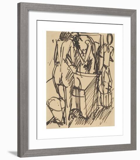 Nude with a Mirror, Standing Before a Washstand-Ernst Ludwig Kirchner-Framed Premium Giclee Print