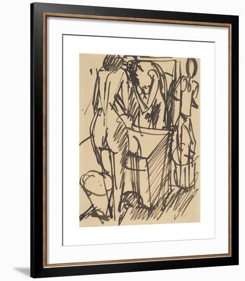 Nude with a Mirror, Standing Before a Washstand-Ernst Ludwig Kirchner-Framed Premium Giclee Print