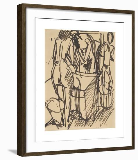 Nude with a Mirror, Standing Before a Washstand-Ernst Ludwig Kirchner-Framed Premium Giclee Print