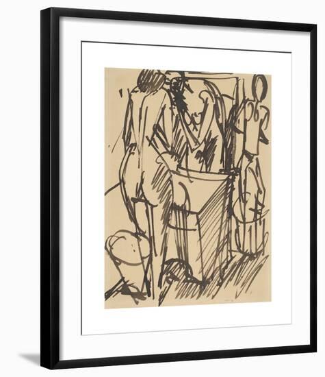 Nude with a Mirror, Standing Before a Washstand-Ernst Ludwig Kirchner-Framed Premium Giclee Print