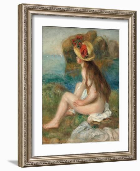 Nude with a Straw Hat Beside the Sea, 1892-Pierre-Auguste Renoir-Framed Giclee Print