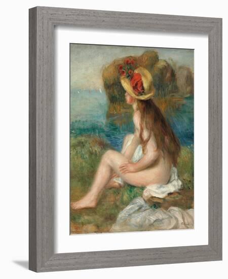 Nude with a Straw Hat Beside the Sea, 1892-Pierre-Auguste Renoir-Framed Giclee Print