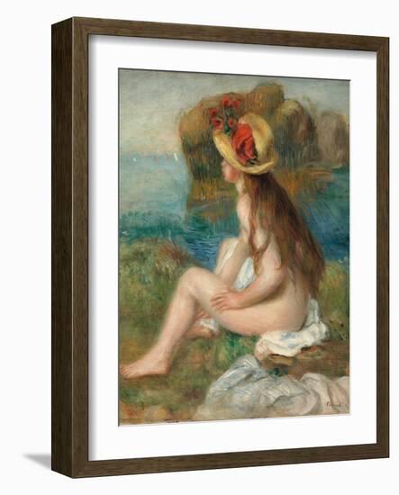 Nude with a Straw Hat Beside the Sea, 1892-Pierre-Auguste Renoir-Framed Giclee Print