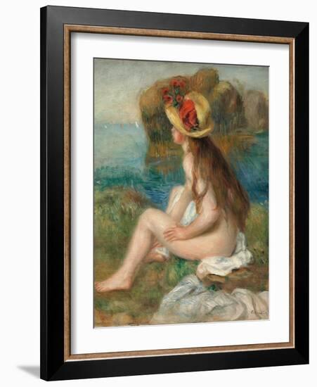 Nude with a Straw Hat Beside the Sea, 1892-Pierre-Auguste Renoir-Framed Giclee Print