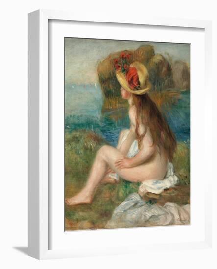 Nude with a Straw Hat Beside the Sea, 1892-Pierre-Auguste Renoir-Framed Giclee Print