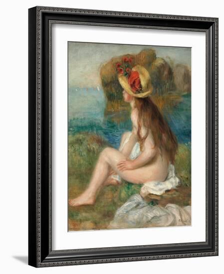 Nude with a Straw Hat Beside the Sea, 1892-Pierre-Auguste Renoir-Framed Giclee Print