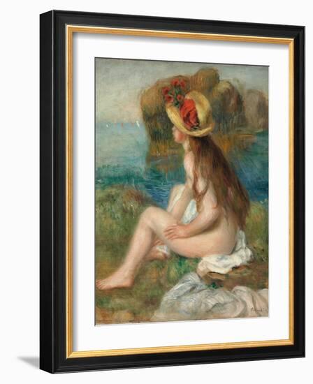 Nude with a Straw Hat Beside the Sea, 1892-Pierre-Auguste Renoir-Framed Giclee Print