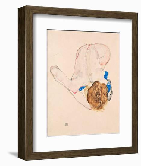 Nude with Blue Stockings, Bending Forward, 1912-Egon Schiele-Framed Giclee Print