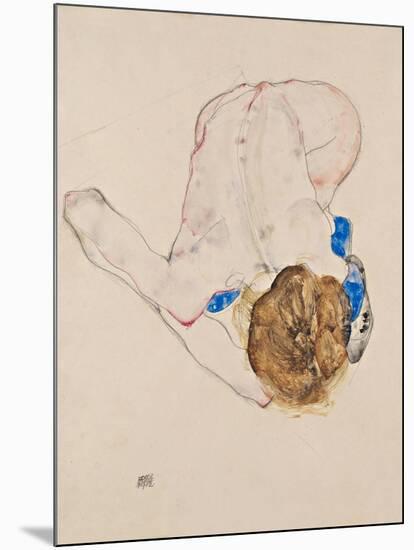 Nude with Blue Stockings, Bending Forward, 1912-Egon Schiele-Mounted Giclee Print