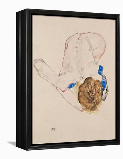 Nude with Blue Stockings, Bending Forward, 1912-Egon Schiele-Framed Premier Image Canvas
