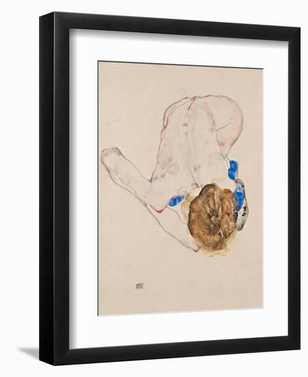 Nude with Blue Stockings, Bending Forward, 1912-Egon Schiele-Framed Giclee Print