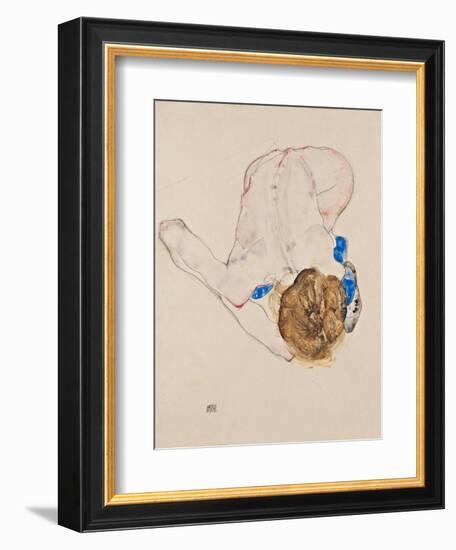 Nude with Blue Stockings, Bending Forward, 1912-Egon Schiele-Framed Giclee Print