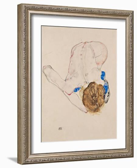 Nude with Blue Stockings, Bending Forward, 1912-Egon Schiele-Framed Giclee Print