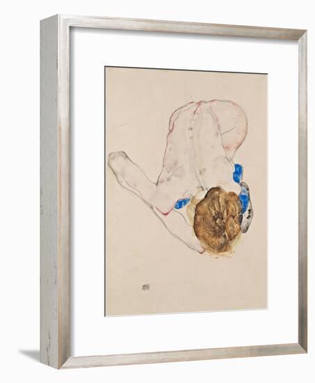 Nude with Blue Stockings, Bending Forward, 1912-Egon Schiele-Framed Giclee Print