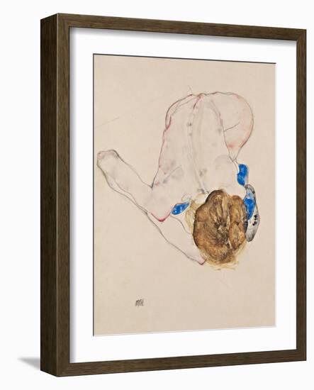 Nude with Blue Stockings, Bending Forward, 1912-Egon Schiele-Framed Giclee Print