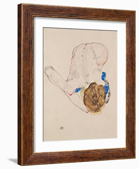 Nude with Blue Stockings, Bending Forward, 1912-Egon Schiele-Framed Giclee Print