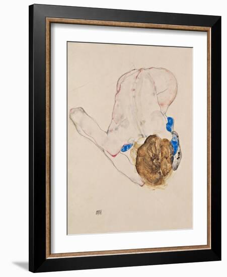 Nude with Blue Stockings, Bending Forward, 1912-Egon Schiele-Framed Giclee Print