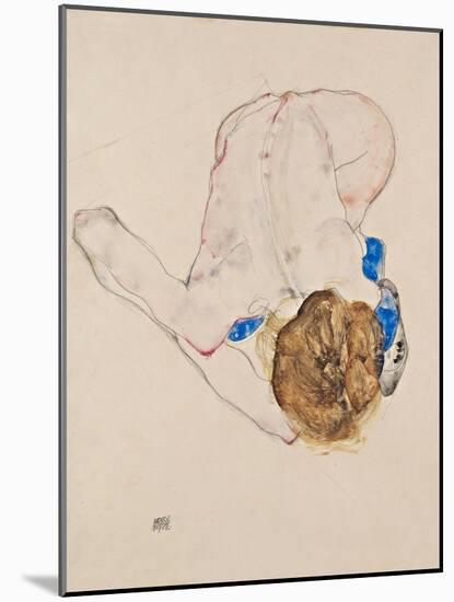 Nude with Blue Stockings, Bending Forward, 1912-Egon Schiele-Mounted Giclee Print