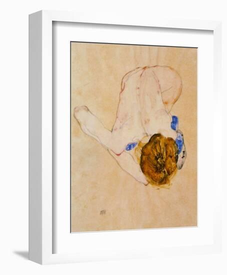 Nude with Blue Stockings Bending Forward, c.1912-Egon Schiele-Framed Art Print