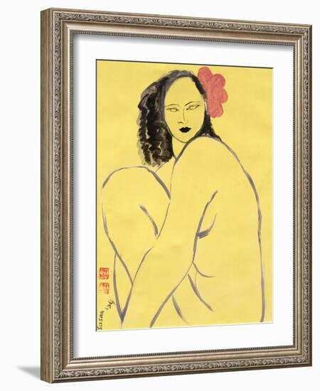 Nude with Pink Hibiscus, 2004-Susan Adams-Framed Giclee Print