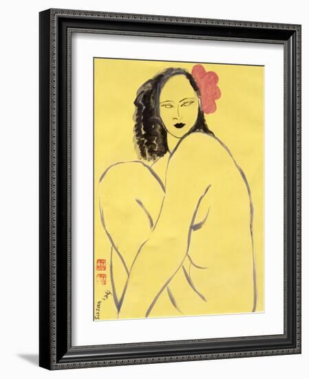 Nude with Pink Hibiscus, 2004-Susan Adams-Framed Giclee Print