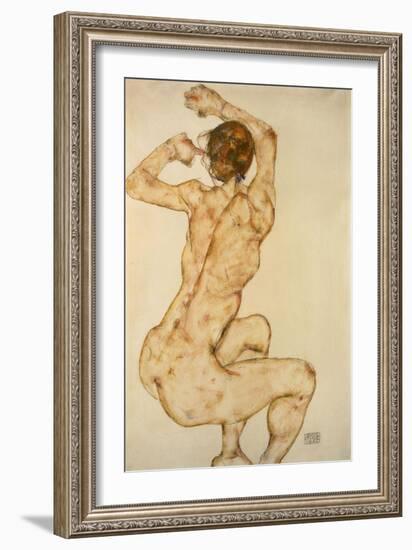 Nude with raised Arms Akt mit erhobenen Armen Gouache and pencil.Signed and dated, lower right,1915-Egon Schiele-Framed Giclee Print