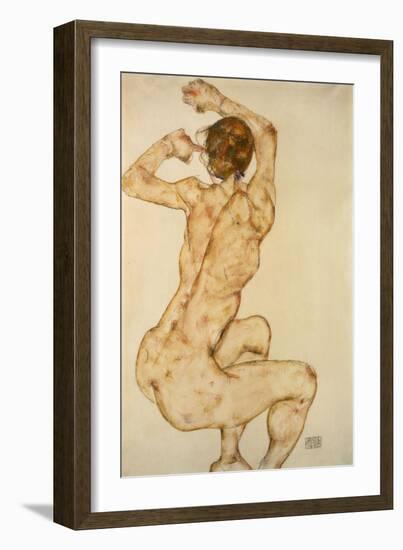 Nude with raised Arms Akt mit erhobenen Armen Gouache and pencil.Signed and dated, lower right,1915-Egon Schiele-Framed Giclee Print