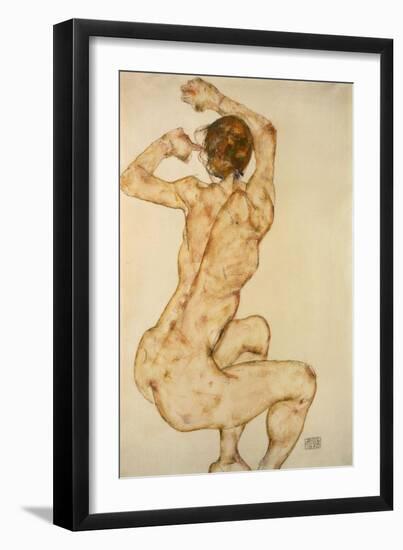 Nude with raised Arms Akt mit erhobenen Armen Gouache and pencil.Signed and dated, lower right,1915-Egon Schiele-Framed Giclee Print