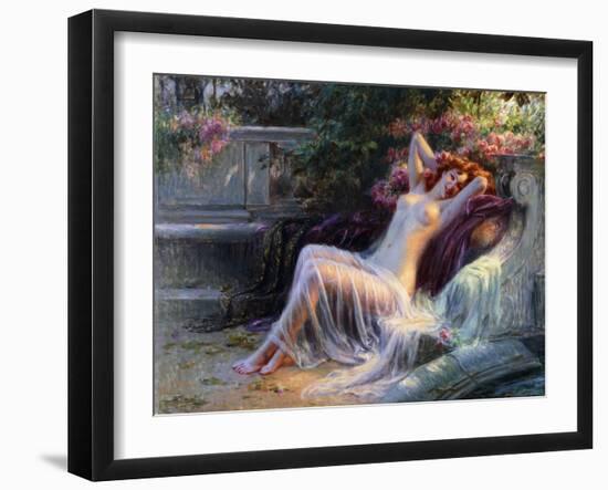 Nude with Roses; Nu Aux Roses, (Oil on Canvas)-Delphin Enjolras-Framed Giclee Print