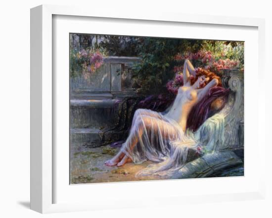 Nude with Roses; Nu Aux Roses, (Oil on Canvas)-Delphin Enjolras-Framed Giclee Print