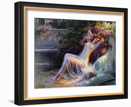 Nude with Roses; Nu Aux Roses, (Oil on Canvas)-Delphin Enjolras-Framed Giclee Print