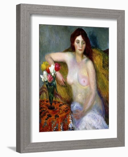 Nude with Tulips-William James Glackens-Framed Giclee Print