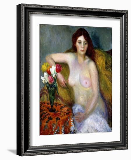 Nude with Tulips-William James Glackens-Framed Giclee Print