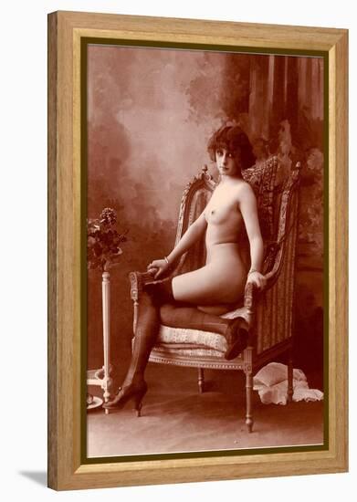 Nude Woman in Black Tights-null-Framed Stretched Canvas