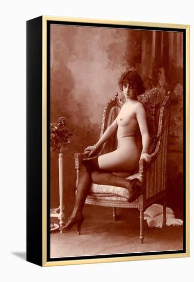 Nude Woman in Black Tights-null-Framed Stretched Canvas