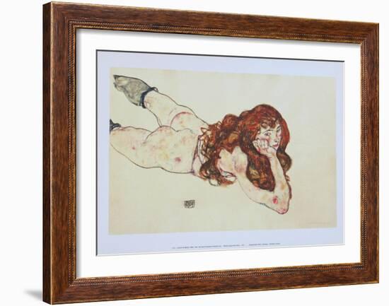 Nude Woman Lying on Her Front, 1917-Egon Schiele-Framed Art Print