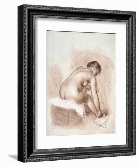 Nude Woman Sitting, Drying Her Right Foot-Pierre-Auguste Renoir-Framed Art Print