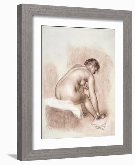 Nude Woman Sitting, Drying Her Right Foot-Pierre-Auguste Renoir-Framed Art Print