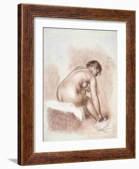 Nude Woman Sitting, Drying Her Right Foot-Pierre-Auguste Renoir-Framed Art Print