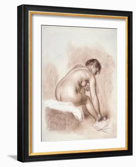 Nude Woman Sitting, Drying Her Right Foot-Pierre-Auguste Renoir-Framed Art Print