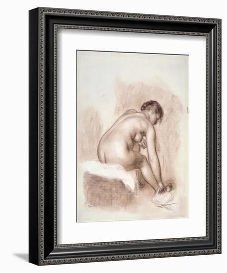 Nude Woman Sitting, Drying Her Right Foot-Pierre-Auguste Renoir-Framed Art Print