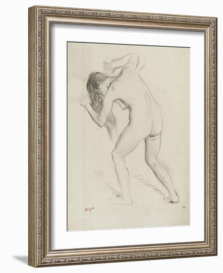 Nude Woman Standing, Leaning Forward, Horses Defeated-Edgar Degas-Framed Giclee Print